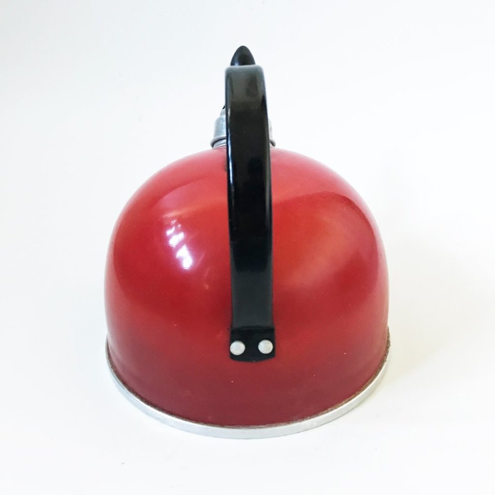 Vintage Comet Whistling Tea Kettle Red The Popula Aluminum Camping Farmhouse - Picture 5 of 15